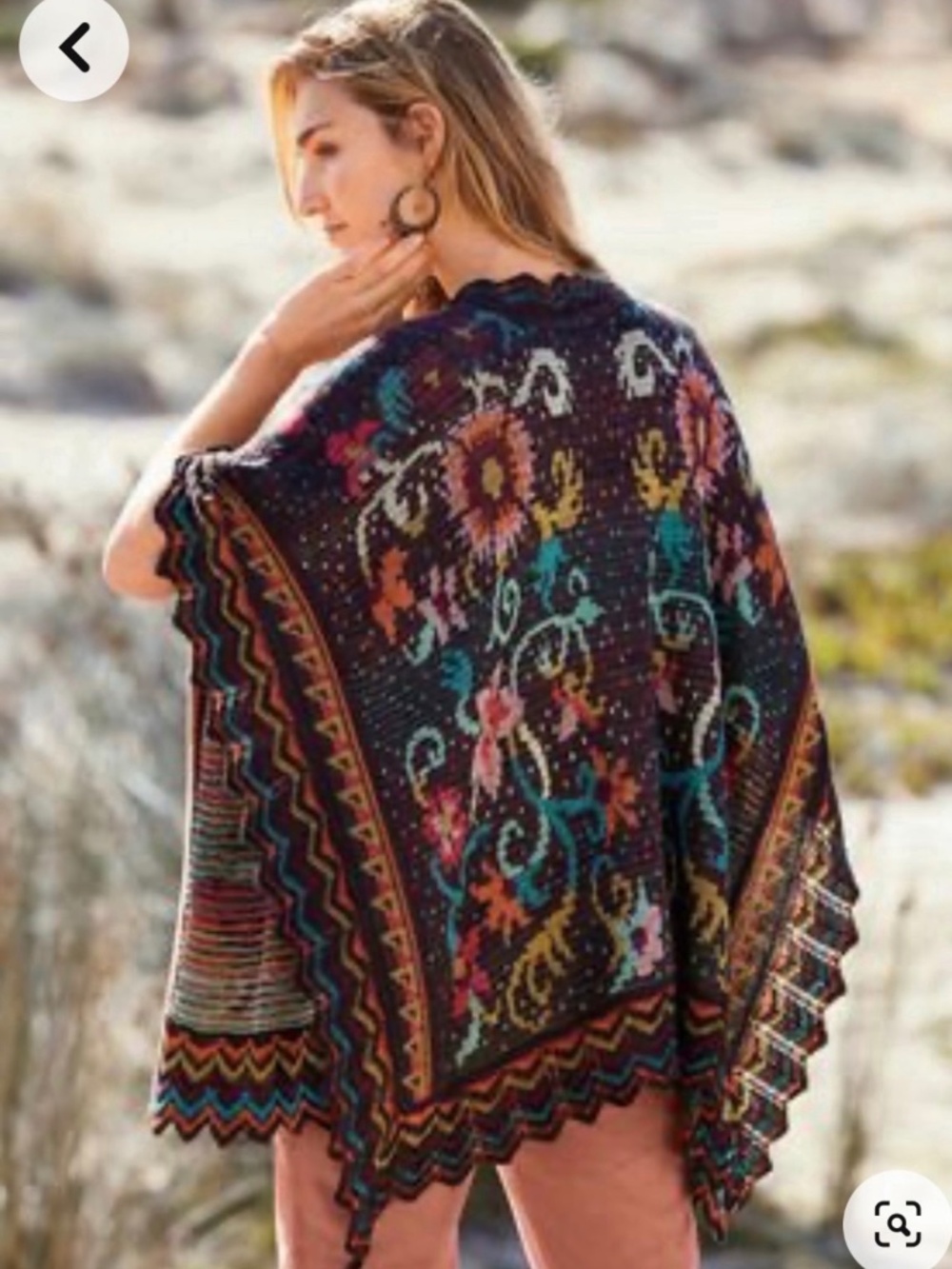 Peruvian Connection 100% Pima cotton floral knit ruana cape